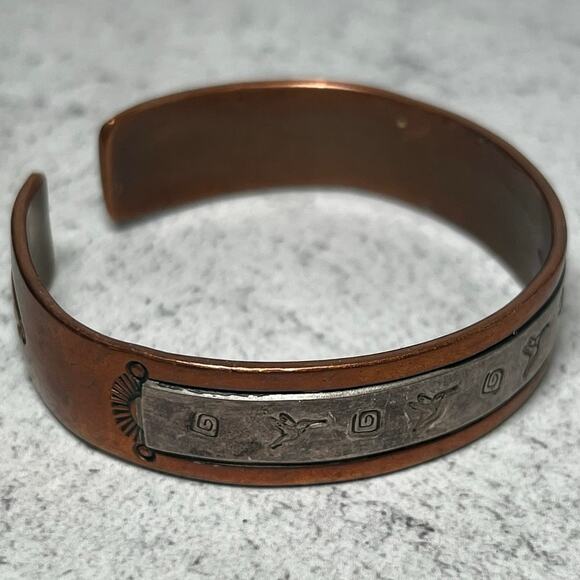 Vintage CR Little Navajo Native American stamped cuff sterling copper - Picture 3 of 11